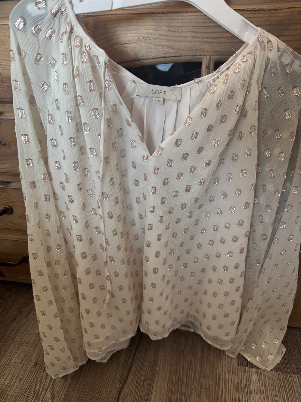 LOFT Cream Blouse with Rose Gold Metallic Dots